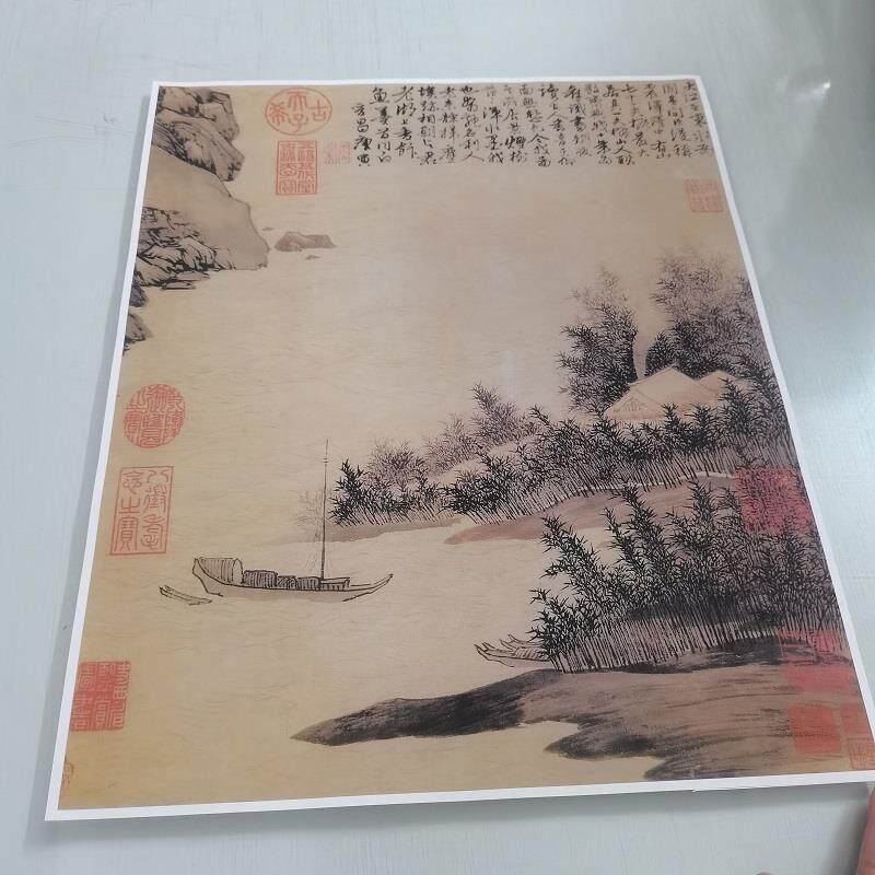 唐寅震泽烟树图复古书画山水国画宣纸微喷仿古画芯装裱挂轴装饰画