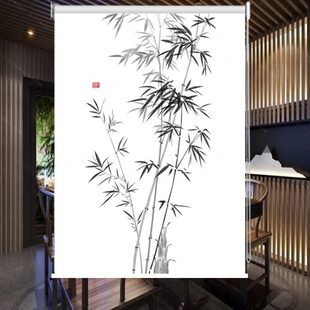 书房手拉卷帘防晒帘卧室客厅窗帘免打孔安装 家用遮光新中式 卫生间