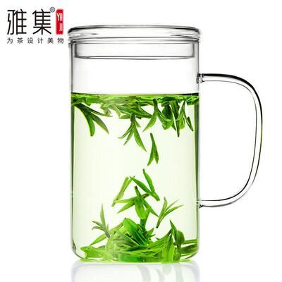 雅集豪饮杯加厚玻璃泡茶杯子办公家用耐高温茶杯大容量带把手水杯