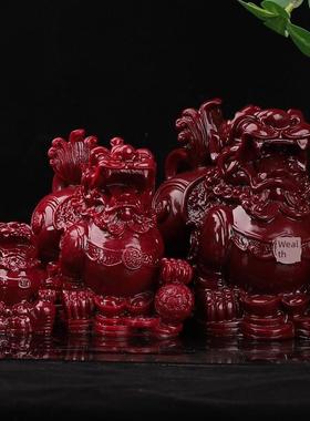 朱砂招财摆件，一对男女皮秀，风水门厅摆件，客厅灯光摆件，客厅