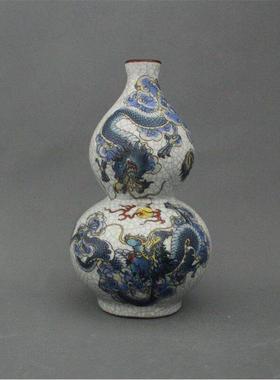 景德镇仿古陶瓷乾隆粉彩彩龙戏珠图葫芦摆件家居装饰展柜收藏做旧