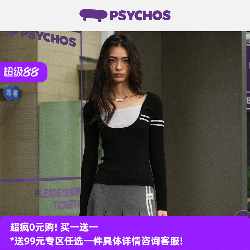 PSYCHOS蕾丝修身弹力针织打底衫