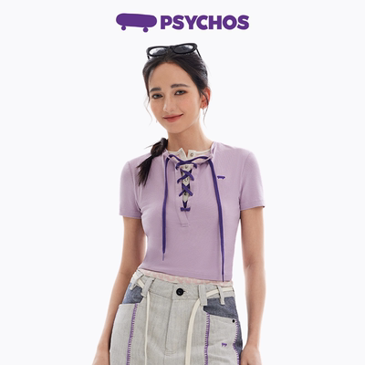 PSYCHOS莱赛尔拼接假两件修身T恤