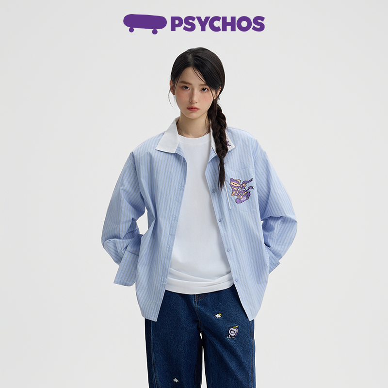 Psychos海盐奶咖蓝色格子衬衫