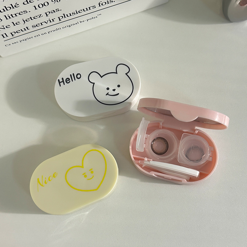 新款隐形眼镜盒便携小巧带镜子ins风美瞳盒子收纳双联伴侣盒简约