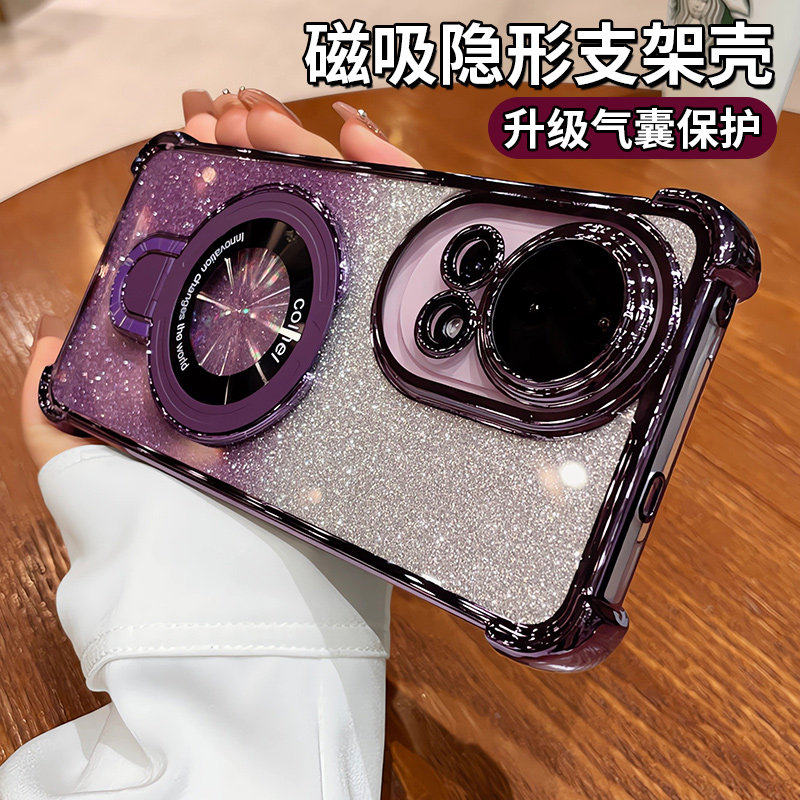 带支架适用华为nova13pro手机壳nova14新款12气囊防摔12ultra镜头全包por高级感小众闪粉女活力版硅胶软外壳