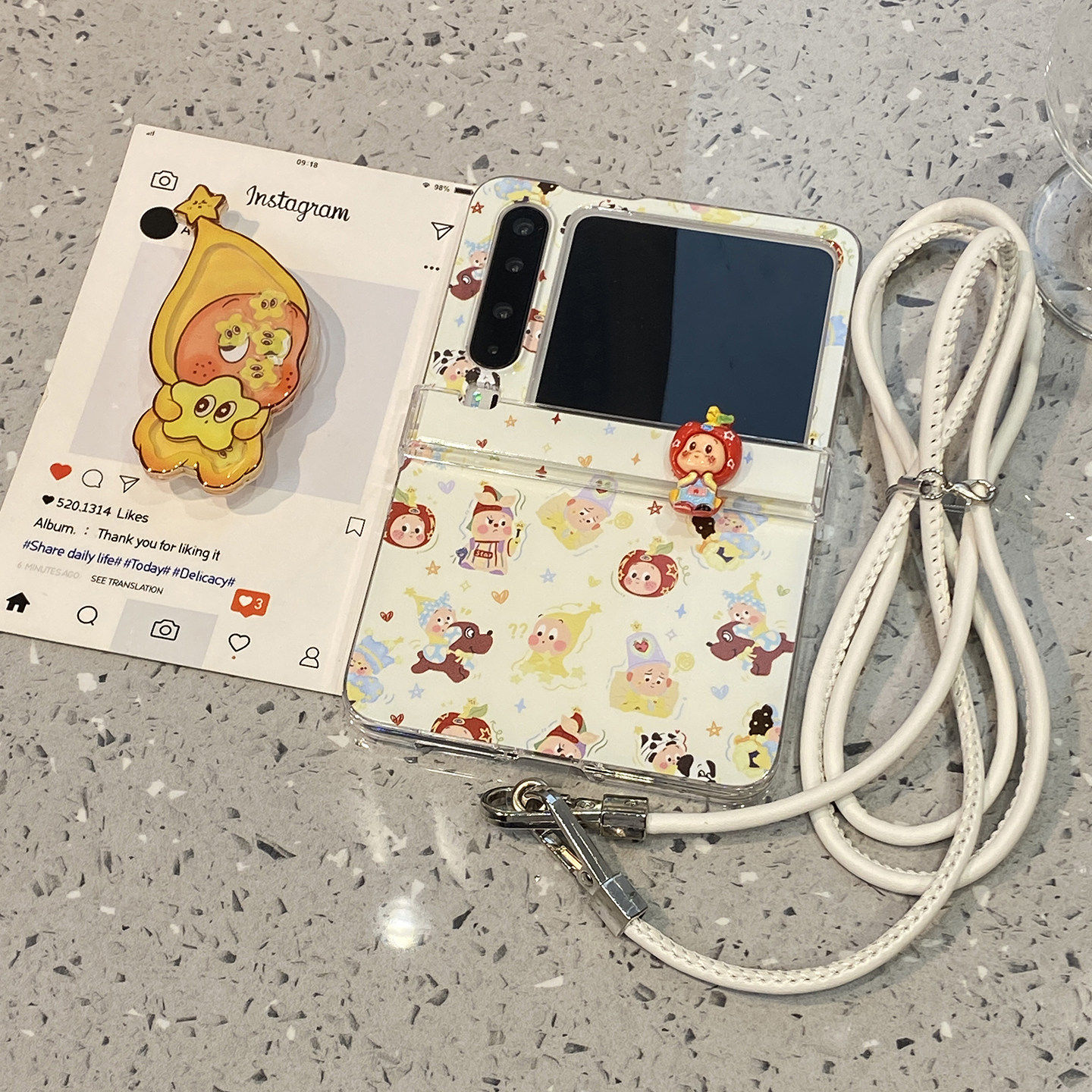 可爱星星人摇摇乐支架适用华为purax手机保护壳p50挂绳Pocket2小米mixflip2挂绳pura典藏版x折叠屏三星zflip7