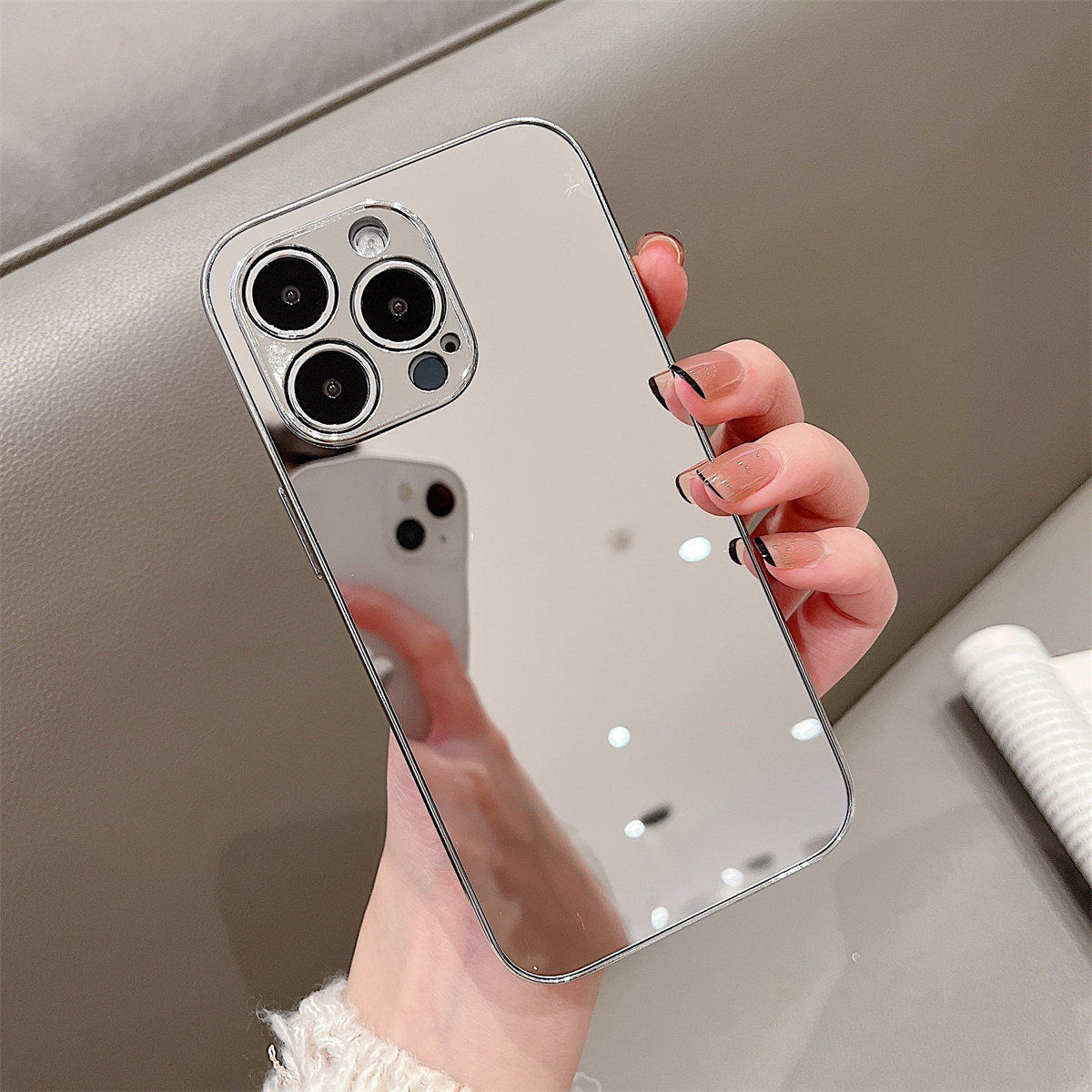 镜面补妆iPhone17promax手机壳玻璃16pro带镜子14适用苹果11女华为p80简约mate70pro电镀xsmax全包防摔保护套