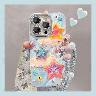 油画爱心手链适用苹果13羽纱手机壳16promax带支架15高级感14华为