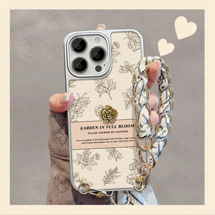 素描山茶花公仔适用苹果16手机壳13promax丝巾手链15高级感14防摔