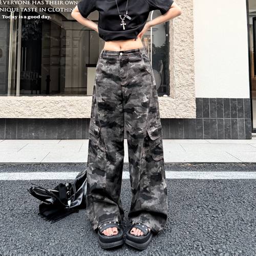 Blackgirl美式迷彩阔腿牛仔裤