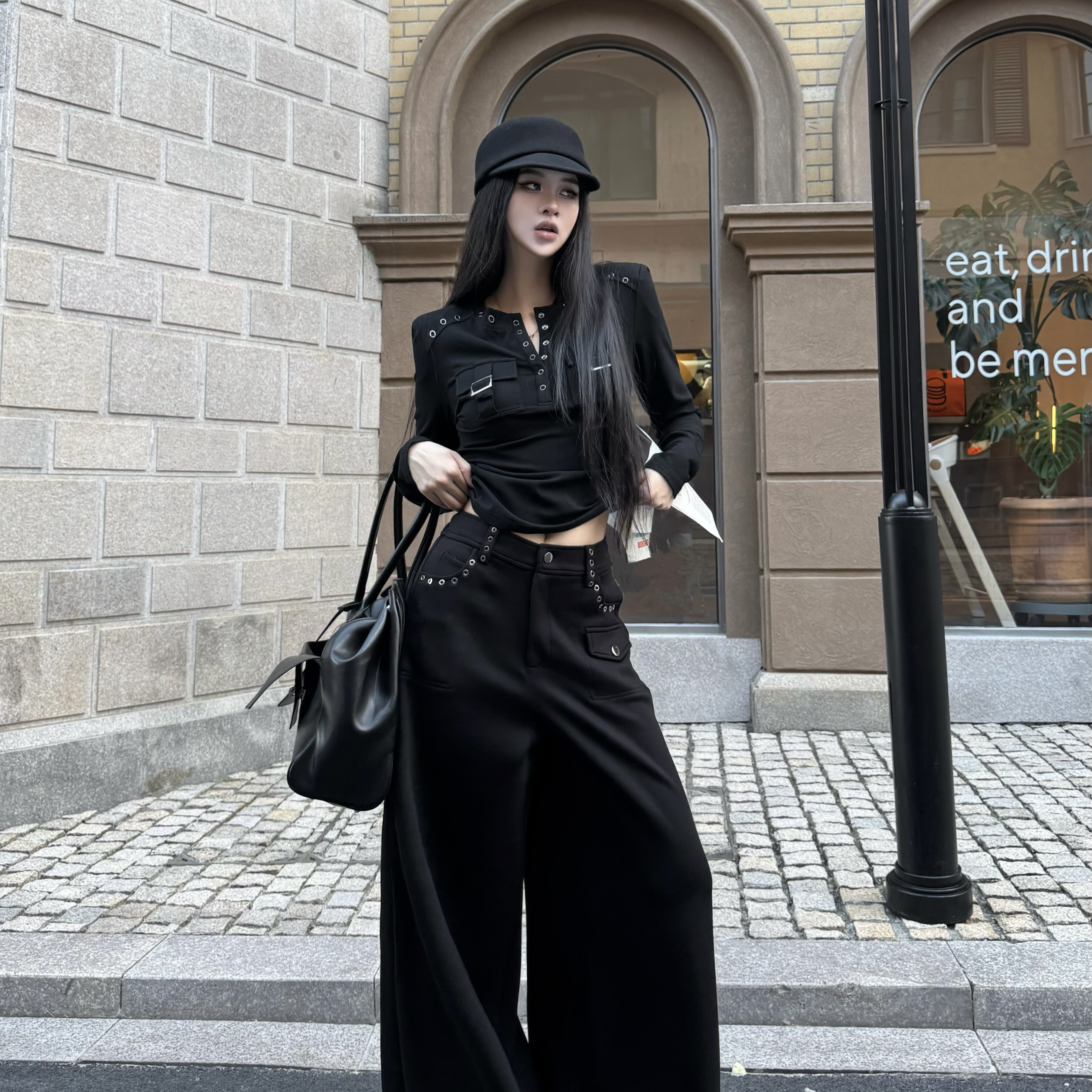 Blackgirl显瘦长袖上衣宽松长裤