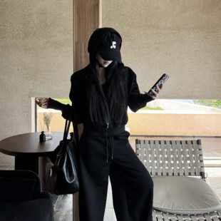 冬季 Blackgirl 显瘦外套条纹阔腿裤 加绒连帽套装 加厚 穿搭日记