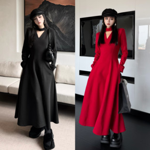 Blackgirl【禁忌浪漫】秋冬长款连衣裙法式收腰显瘦高级礼服新款