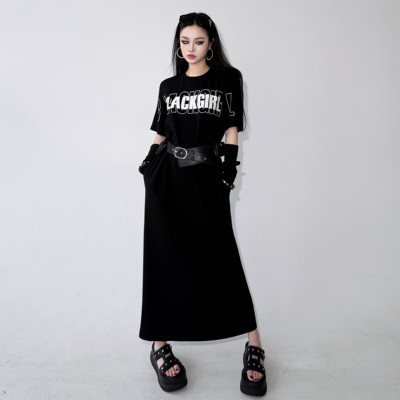 Blackgirl圆领短袖连衣裙女显瘦