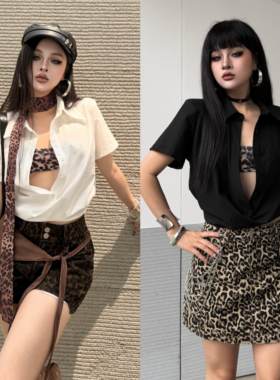 Blackgirl翻领纯色上衣T恤夏季