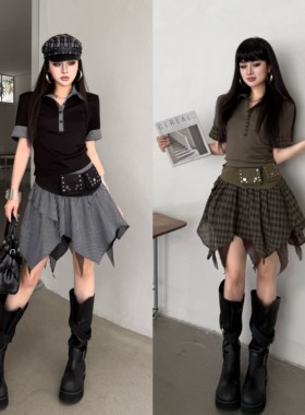 Blackgirl【自律女孩】夏季格纹POLO衫短裙套装显瘦时尚两件套女