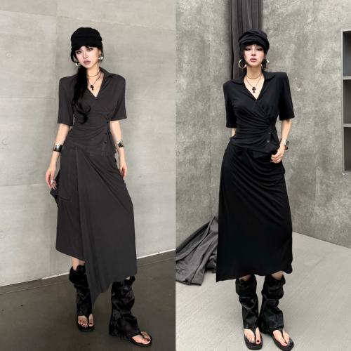 Blackgirl夏季v领收腰短袖套装