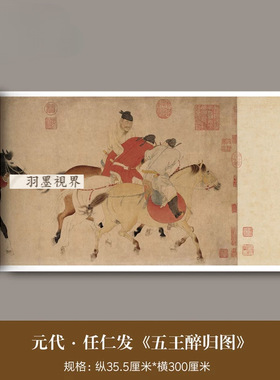 任仁发《五王醉归图》高清微喷原大复制品临摹国画客厅茶室装饰画