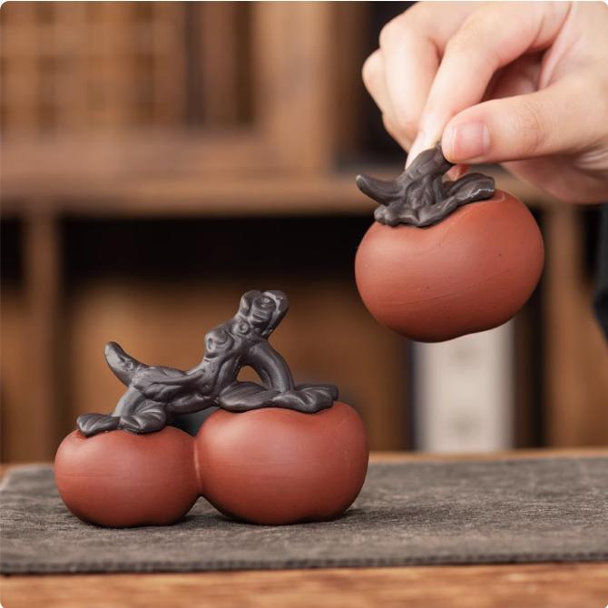 原矿紫砂柿子茶宠茶盘摆件可养茶玩盖置茶道用品底托家用装饰摆件