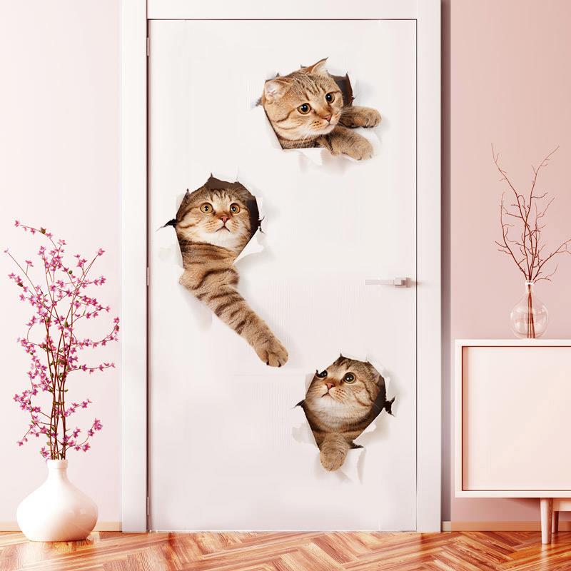 卡通猫咪门贴自粘个性儿童房门布置墙贴画卧室房间装饰品墙壁贴纸图片
