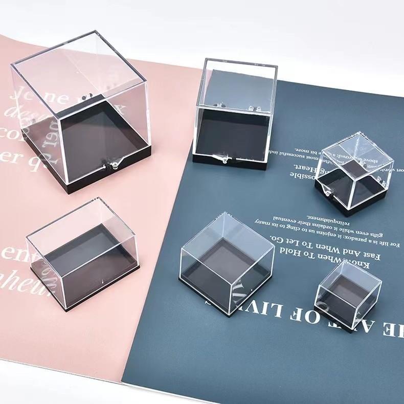 透明矿标水晶标本原石矿石收纳正方形展示塑料盒科普收藏矿标盒