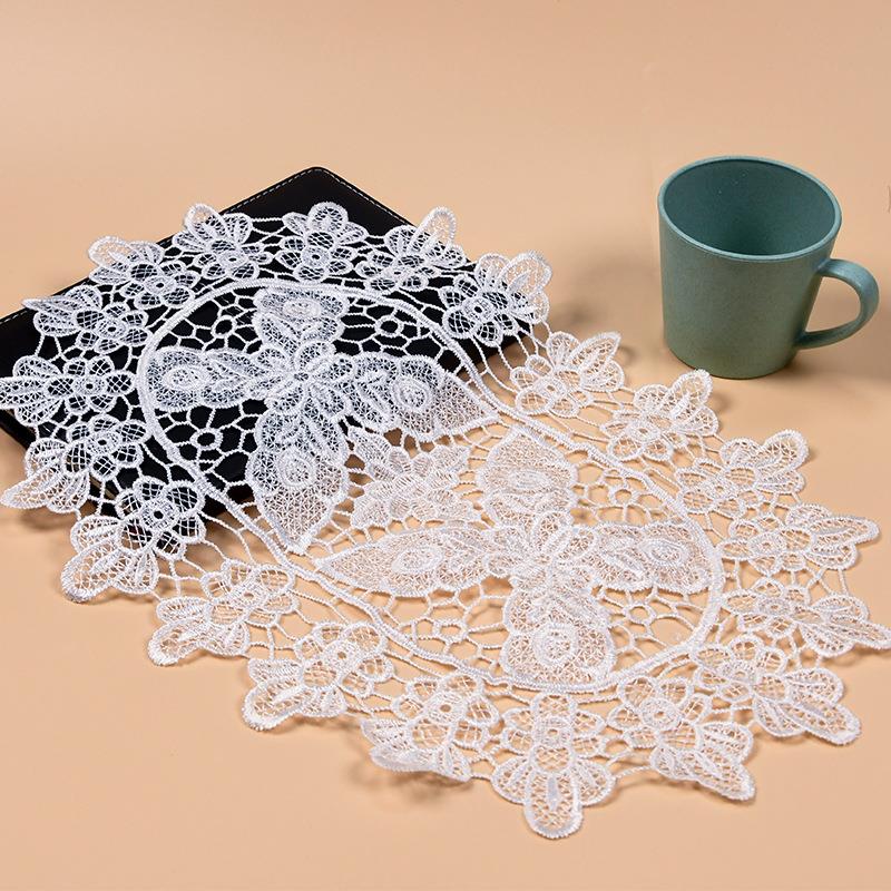 白色蕾丝桌旗椭圆形桌垫北欧式美式奢华镂空茶几垫餐桌布绣花盖布