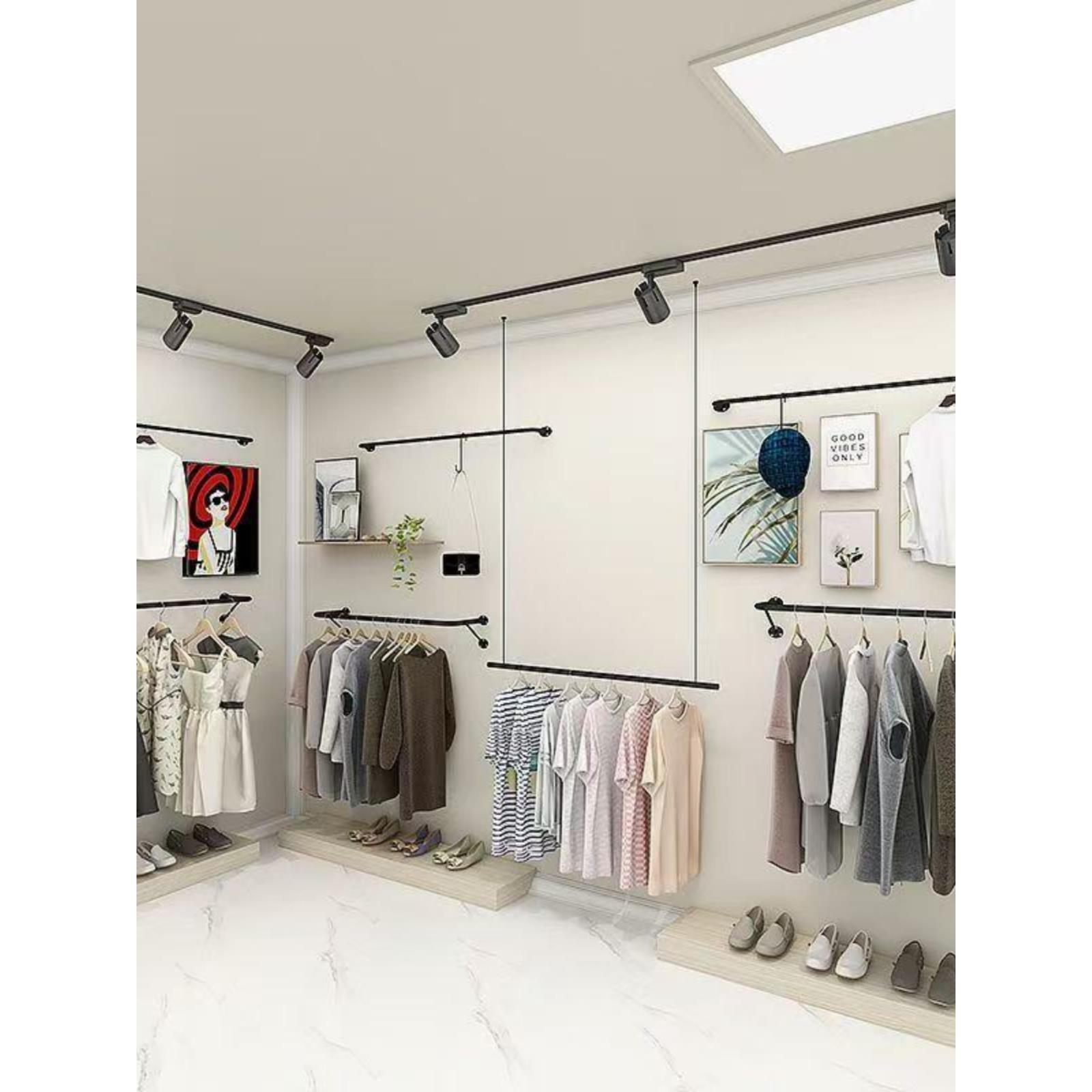 服装店展示架上墙男女装童装店壁挂式衣服架陈列架正侧挂货架简约