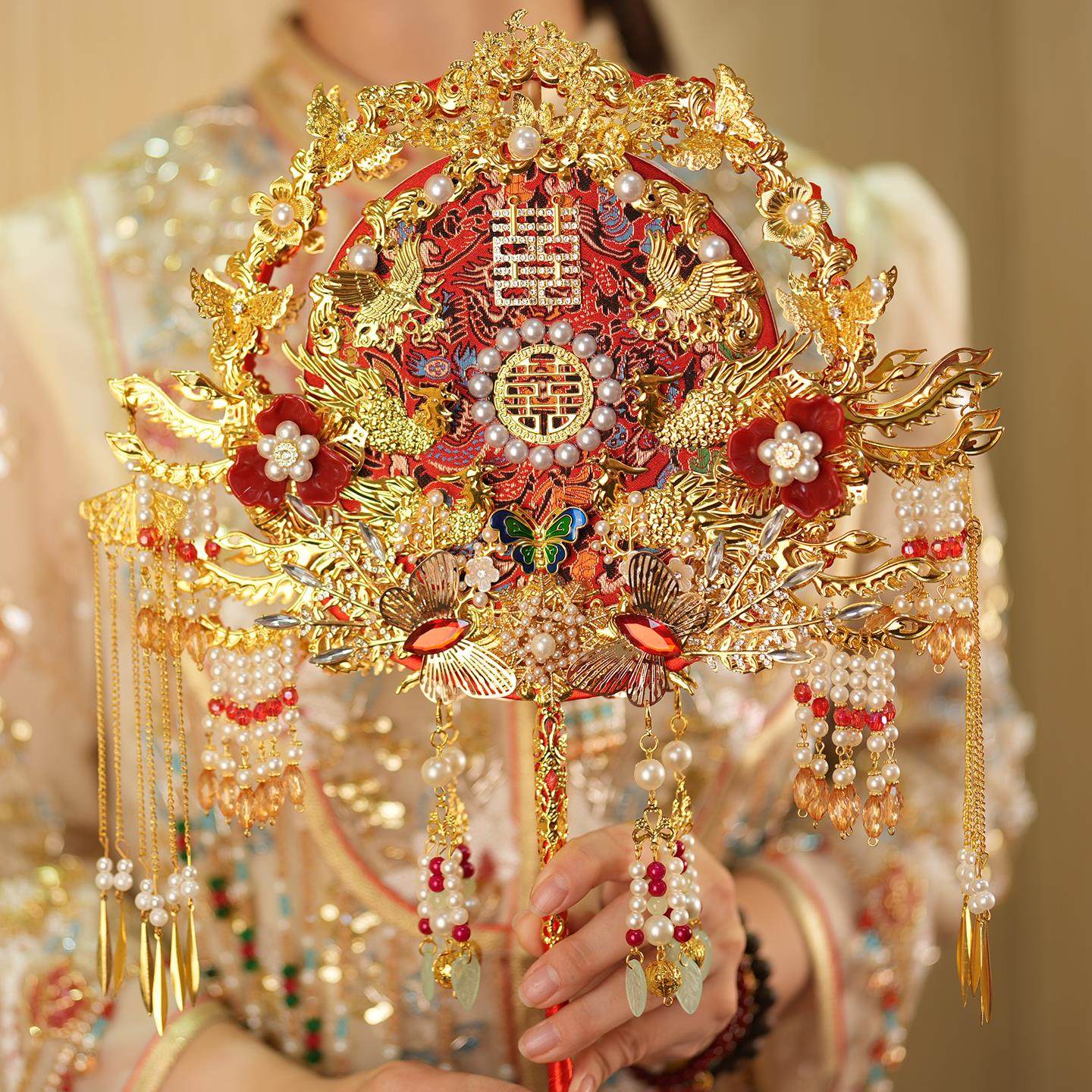 团扇重工新娘结婚扇diy材料包手工中式秀禾服喜扇婚礼高级感x喜扇,家居饰品,工艺扇/团扇/喜扇/折扇,淘宝优惠券,粉丝福利购,淘宝优惠卷