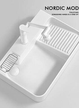 恭陶侧下水台上盆带搓衣板洗衣盆陶瓷阳台台盆家用洗手盆卫生间