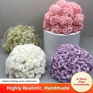 婚礼彷真花球装饰花婚庆绢花韩式展厅布置圆球玫瑰花绣球路引摆件