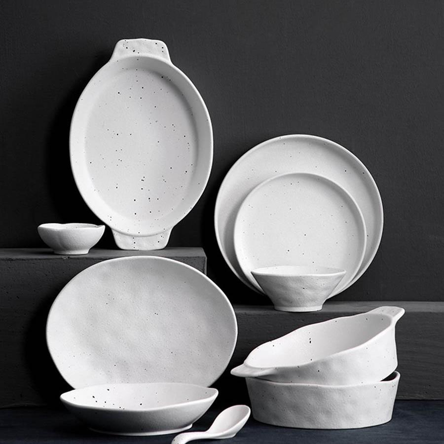 Lareey碗碟套装家用北欧纯色简约创意现代家庭成套碗盘餐具组合