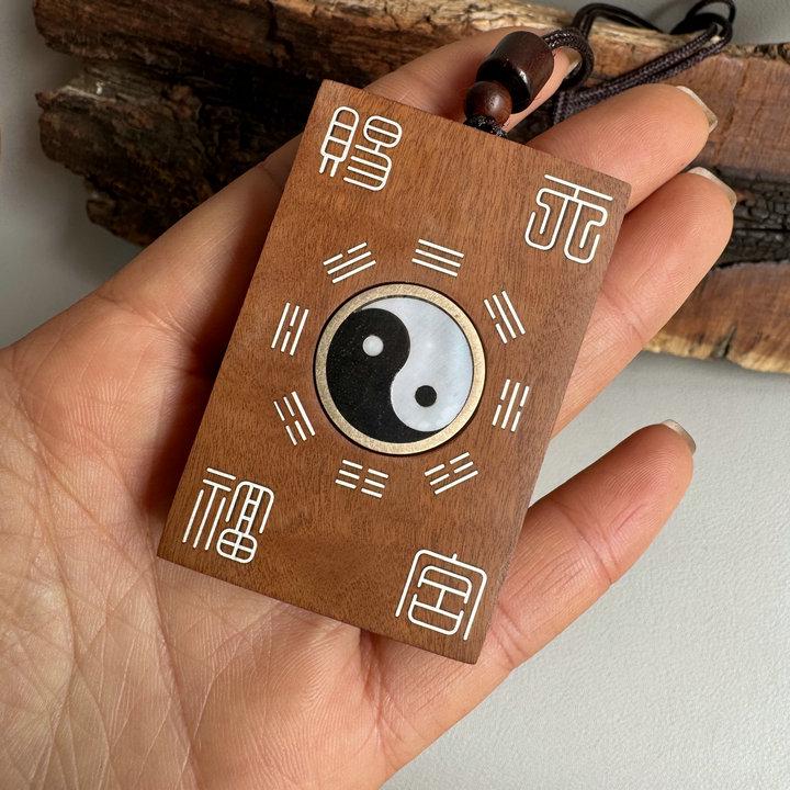 枣木紫薇讳吊坠银丝镶嵌河图洛书旋转太极道法挂件手把件自然车