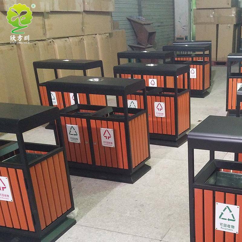 深圳防木双桶户外分类垃圾桶钢木结构公园市政街道果皮箱