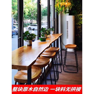 实木家用吧台桌椅组合靠墙阳台桌商用长条桌酒吧台奶茶店桌高脚桌