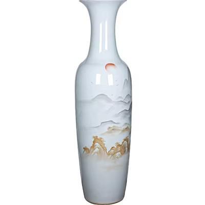 景德镇陶瓷器落地大花瓶开业粉彩山水手绘瓷瓶中式客厅装饰品摆件