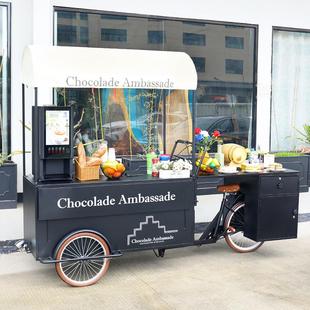 复古餐车咖啡车营地餐饮冰淇淋车人力三轮移动自行车开店陈列展示