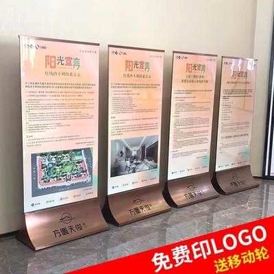 不锈钢玻璃立牌指示牌商场丽屏展架广告牌落地式展示架立式导视牌