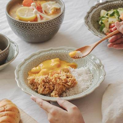 日式盘子菜盘家用风陶瓷好看高级感高颜值碗盘一人食餐具套装