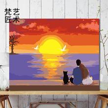 饰画 diy数字油画人物情侣七夕礼物卡通定制油彩画手工填色客厅装