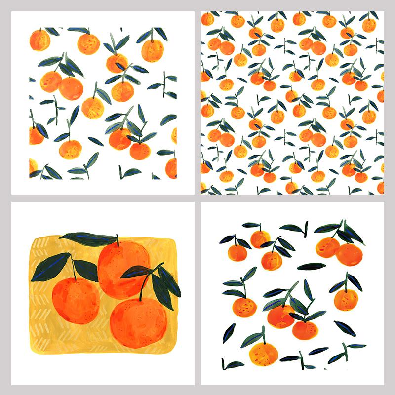 粘贴餐厅事事如意自众简约芯水果装饰画柿子画画小北欧方形水彩图片
