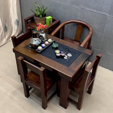 老船木阳台小茶桌椅组合客厅纯实木茶几茶台办公室茶桌小户型家用