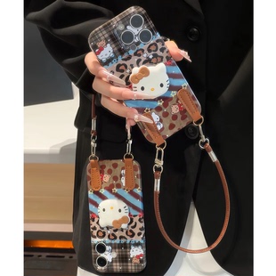 菲林硬壳拼豹纹KT猫支架挂绳适用苹果17promax手机壳iPhone16/15华为mate60proReno14可爱vivos30荣耀400女13