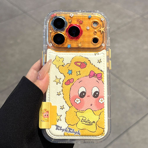 气囊防摔贴皮毛绒星星人适用苹果17promax手机壳iPhone16保护套15pro全包镜头女款可爱14pro高级16pm卡通超薄
