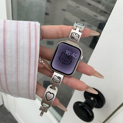 蛮舟适用iwatch表带apple56789代se苹果KT凯蒂猫爱心不锈钢金属链条手表带40/41/42/44/45mm夏高级质感可爱女