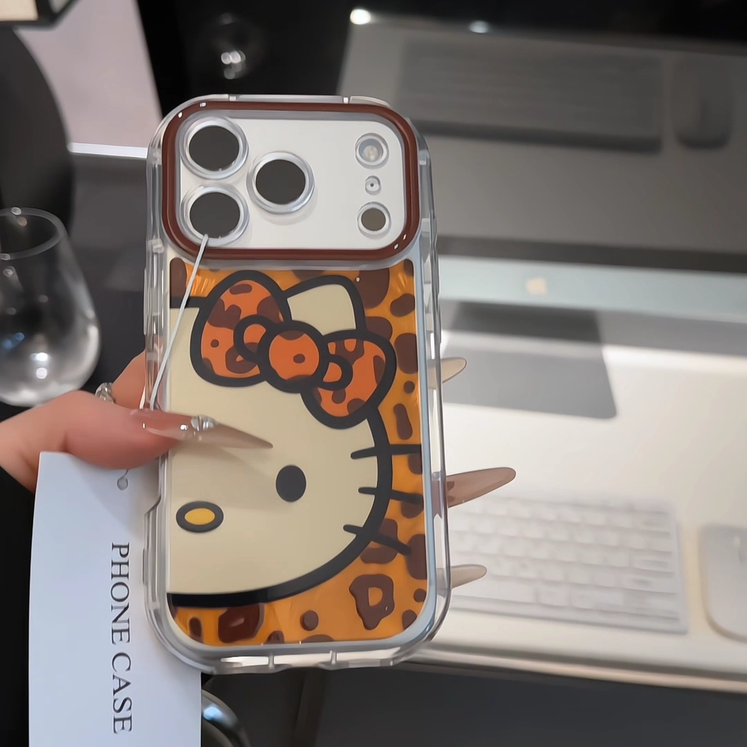 气囊防摔KT猫豹纹适用iPhone17promax手机壳16plus苹果15全包14空气缓冲防摔13美拉德色系12棕色X