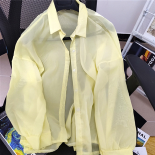 衬衫 开衫 上衣长袖 雪纺衫 洋气 简约防晒衣女薄款 中长款 网纱超仙夏季