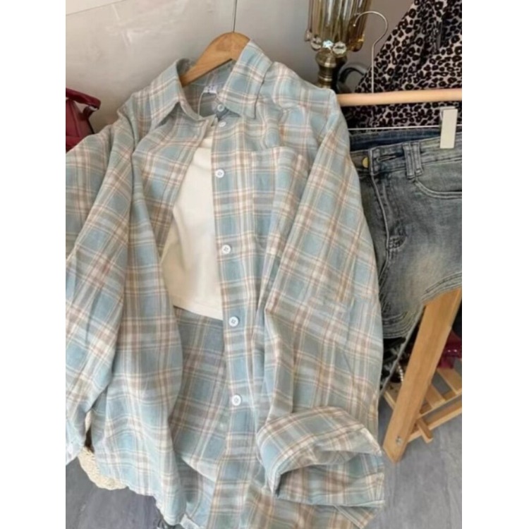 2025简约秋冬季女装300斤胖mm大码女衬衫黄蓝粉格子宽松上衣外套