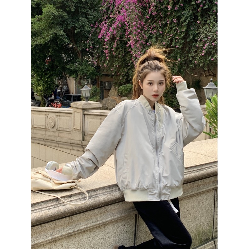2025新款美式高级质感飞行服外套女秋冬季宽松中性设计工装夹克女