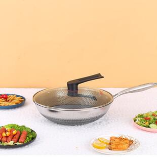 康尼菲316L医用级不锈钢炒锅平底锅无涂层蜂窝纹巴赫花后不沾锅34